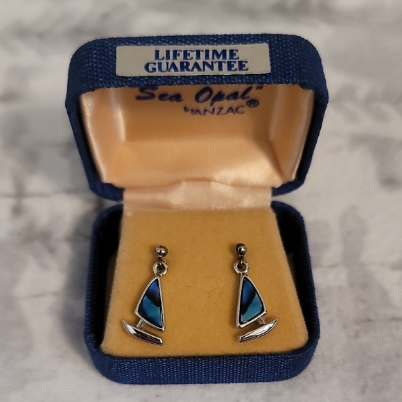 SEA OPAL BY ANZAC SAILBOAT EARRINGS - Picture 1 of 3